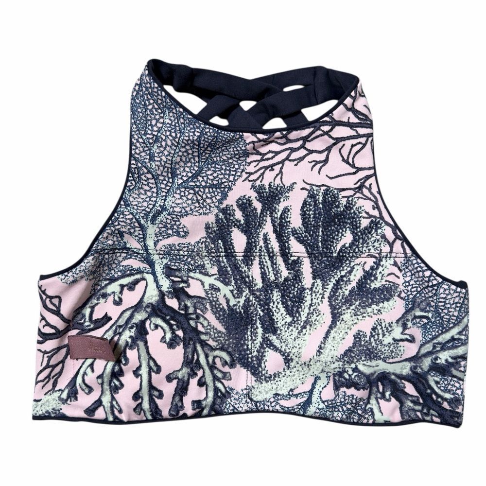 Maaji Grey & Pink Coral Reef Print Reversible High Neck Swimsuit Top